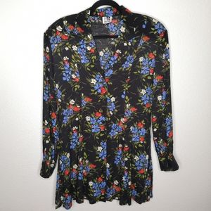 *VTG Paul Et Duffier Floral Button Down Black Tunic Cottage Retro 90s 80s